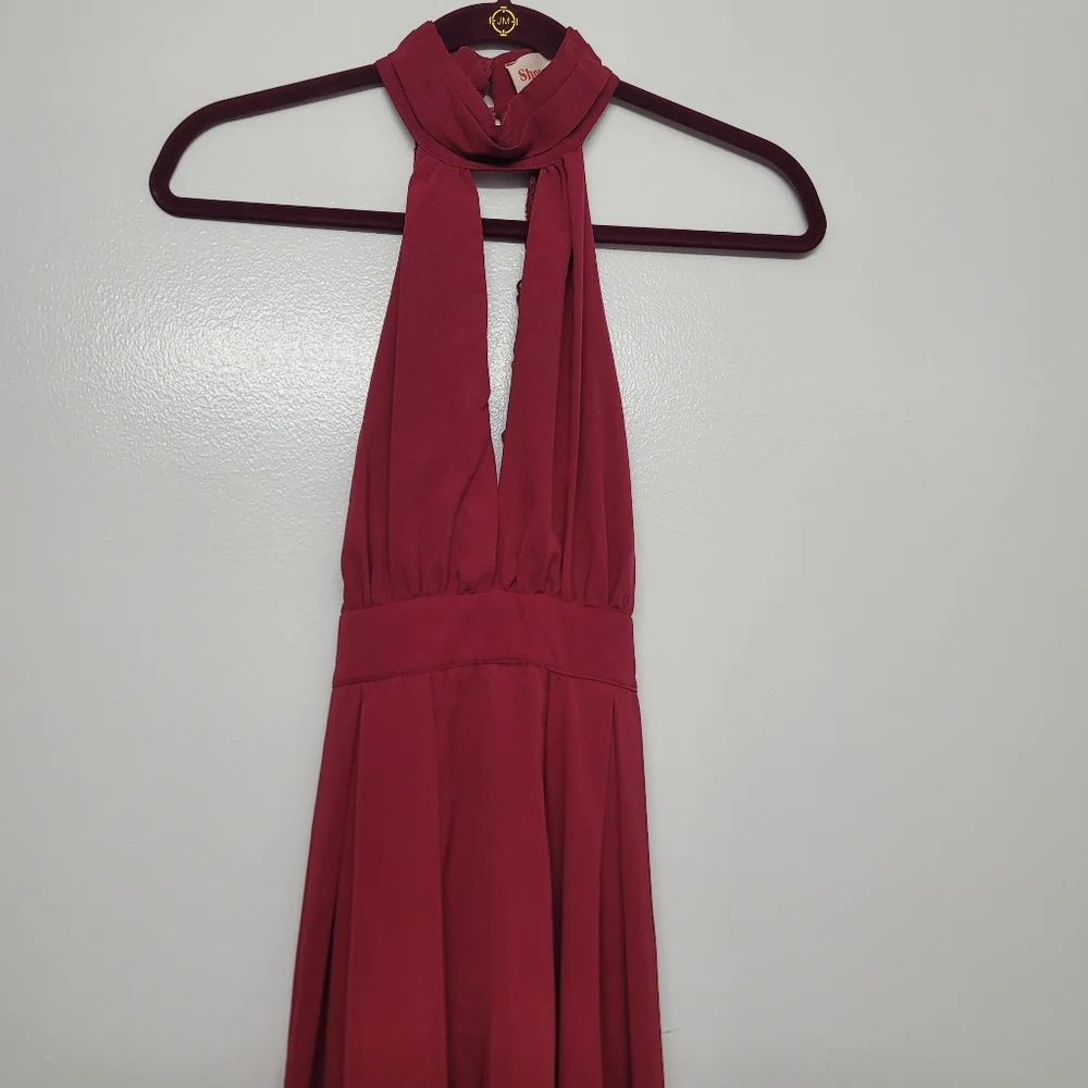 Showpo Elegant Burgundy Halter Neck Maxi Romper With Long Overlay - Size 4